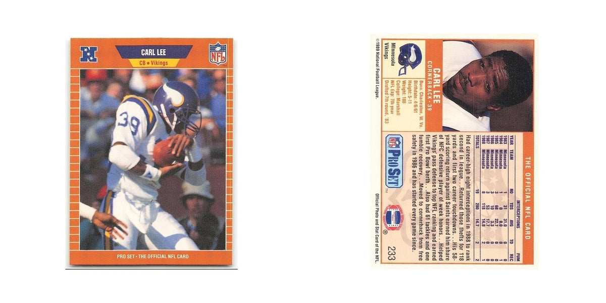 Carl Lee Rookie 1989 Pro Set #233 Minnesota Vikings Football Card NM