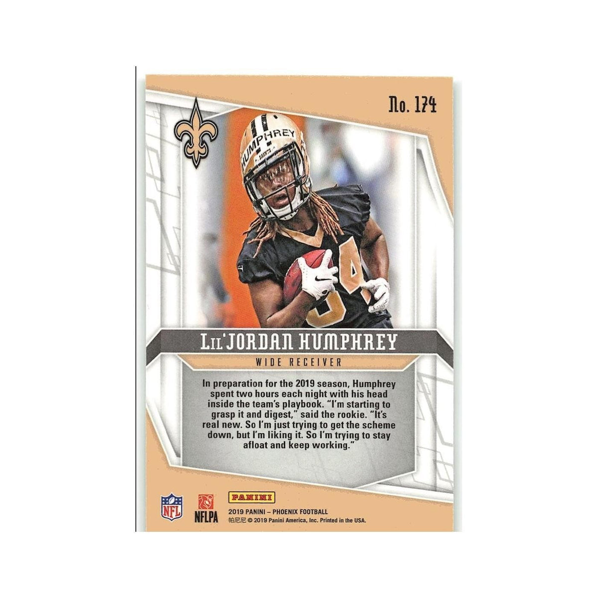 Lil'Jordan Humphrey Rookie 2019 Panini Phoenix #174 New Orleans Saints NM