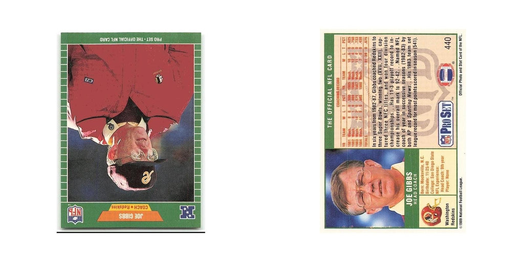 Joe Gibbs 1989 Pro Set #440 Washington Redskins Football Card NM