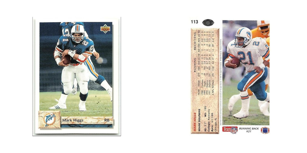Mark Higgs 1992 Upper Deck #113 Miami Dolphins Football Card NM