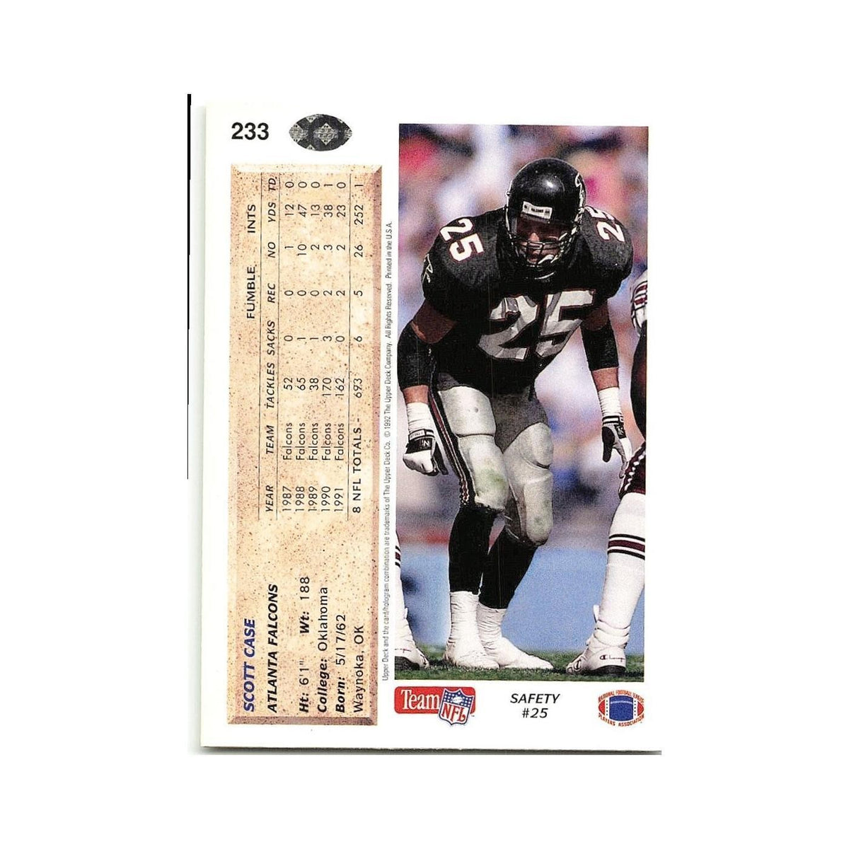 Scott Case 1992 Upper Deck #233 Atlanta Falcons Football Card NM