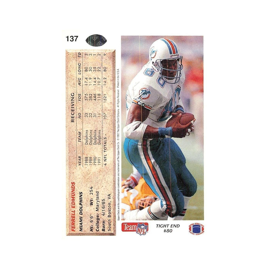 Ferrell Edmunds 1992 Upper Deck #137 Miami Dolphins Football Card NM