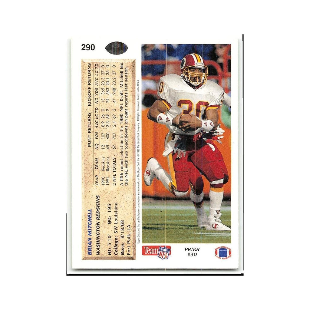 Brian Mitchell 1992 Upper Deck #290 Washington Redskins Football Card NM