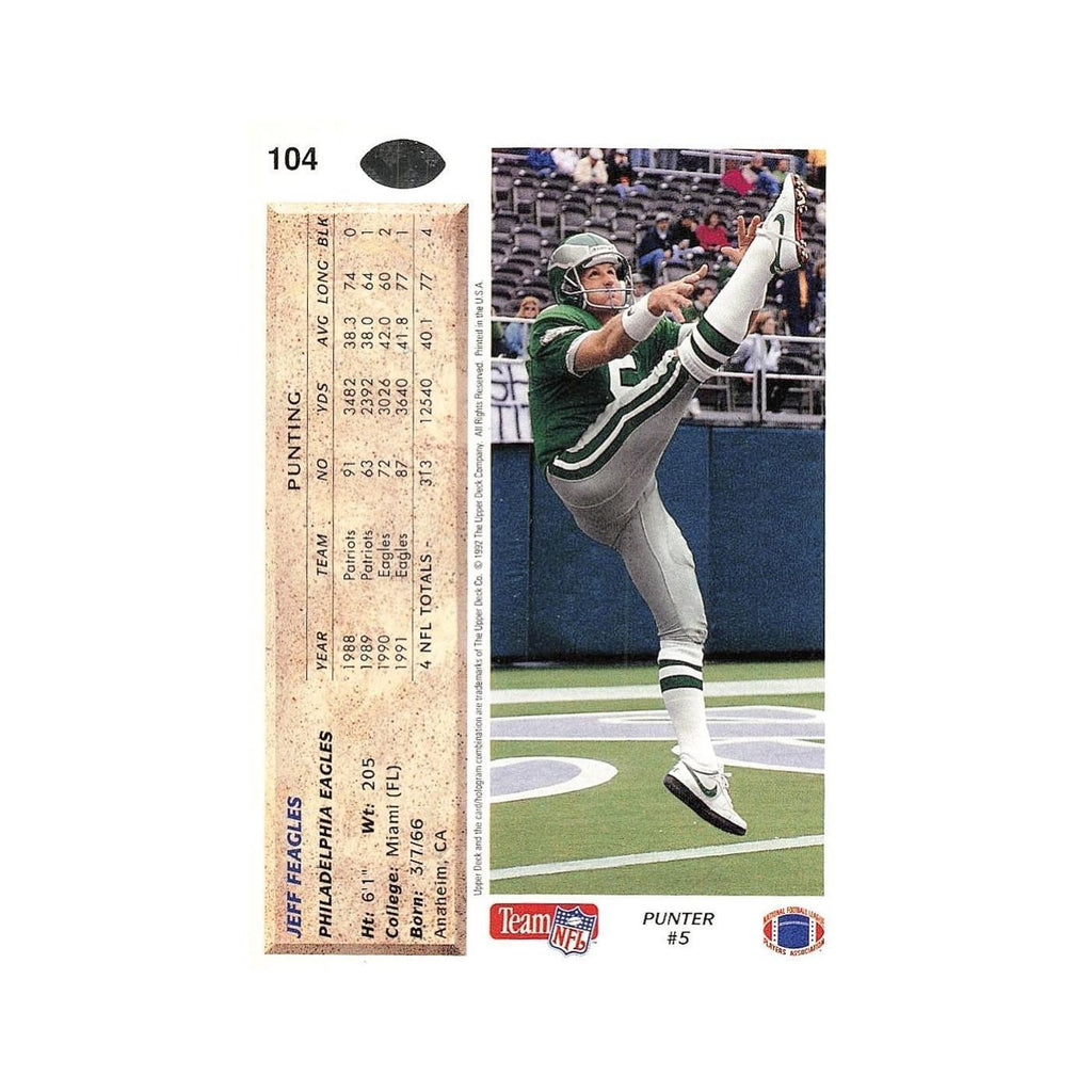 Jeff Feagles 1992 Upper Deck #104 Philadelphia Eagles Football Card NM