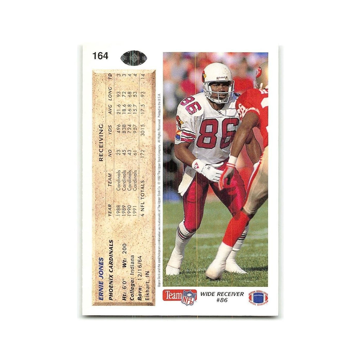 Ernie Jones 1992 Upper Deck #164 Phoenix Cardinals Football Card NM