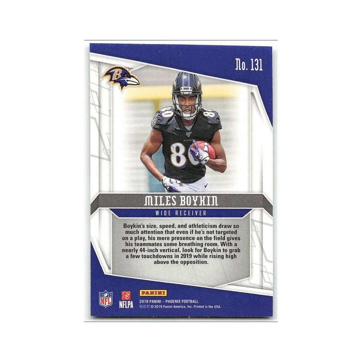 Miles Boykin Rookie 2019 Panini Phoenix #131 Baltimore Ravens Football Card NM