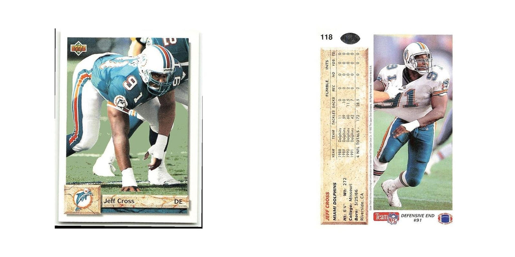 Jeff Cross 1992 Upper Deck #118 Miami Dolphins Football Card NM
