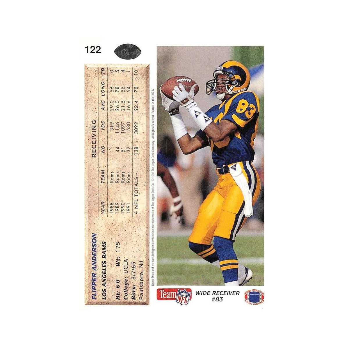 Flipper Anderson 1992 Upper Deck #122 Los Angeles Rams Football Card NM