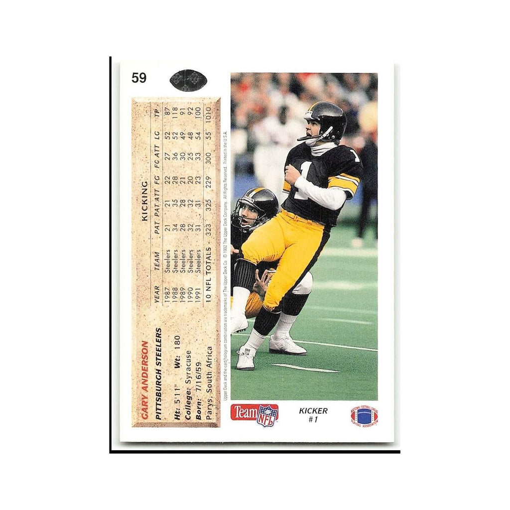Gary Anderson 1992 Upper Deck #59 Pittsburgh Steelers Football Card NM