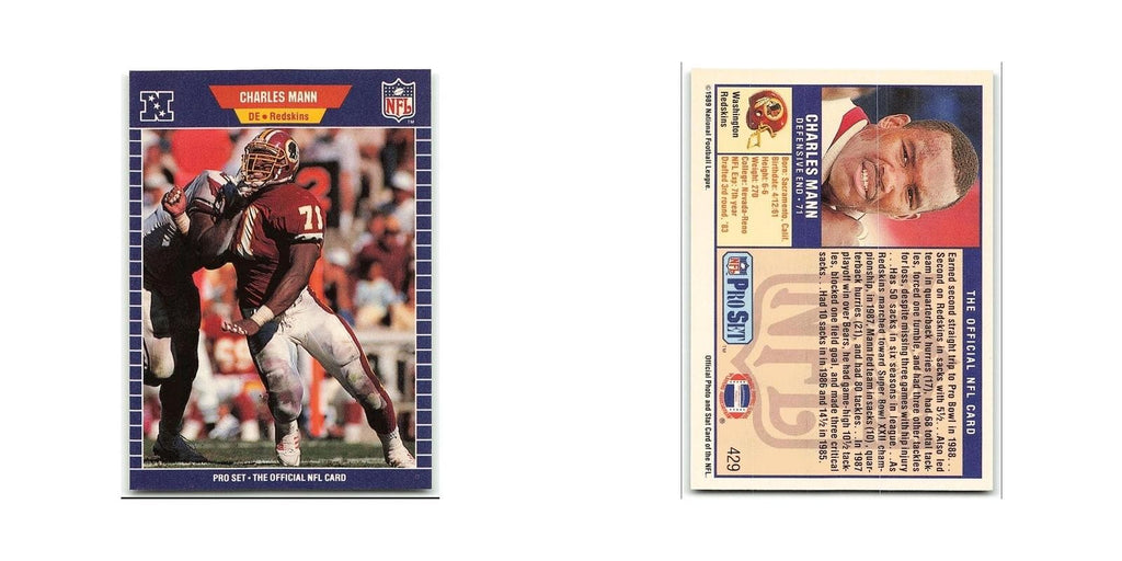 Charles Mann 1989 Pro Set #429 Washington Redskins Football Card NM