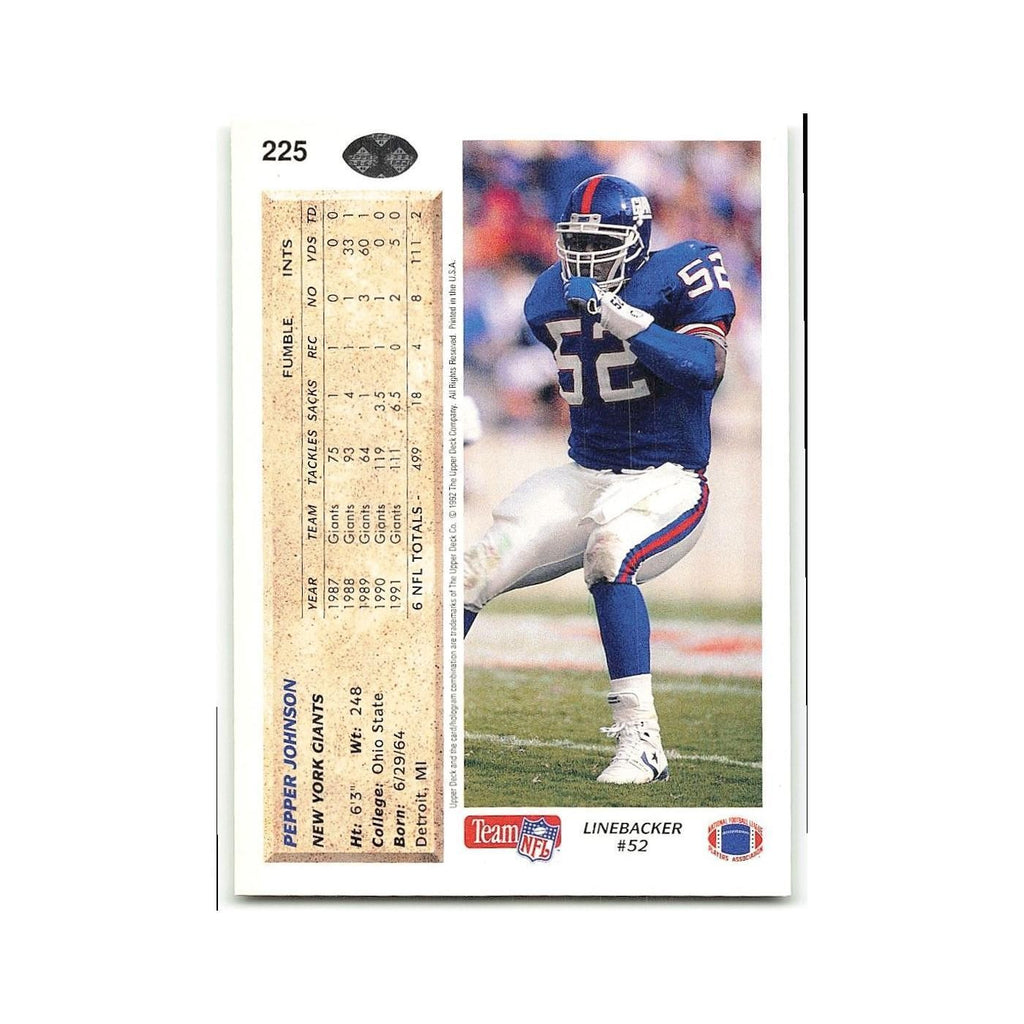 Pepper Johnson 1992 Upper Deck #225 New York Giants Football Card NM