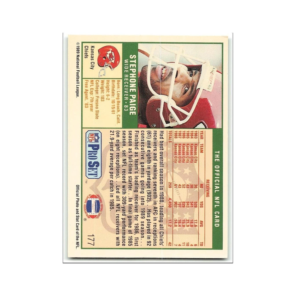 Stephone Paige 1989 Pro Set #177 Kansas City Chiefs Football Card NM