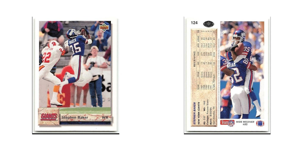 Stephen Baker 1992 Upper Deck #124 New York Giants Football Card NM