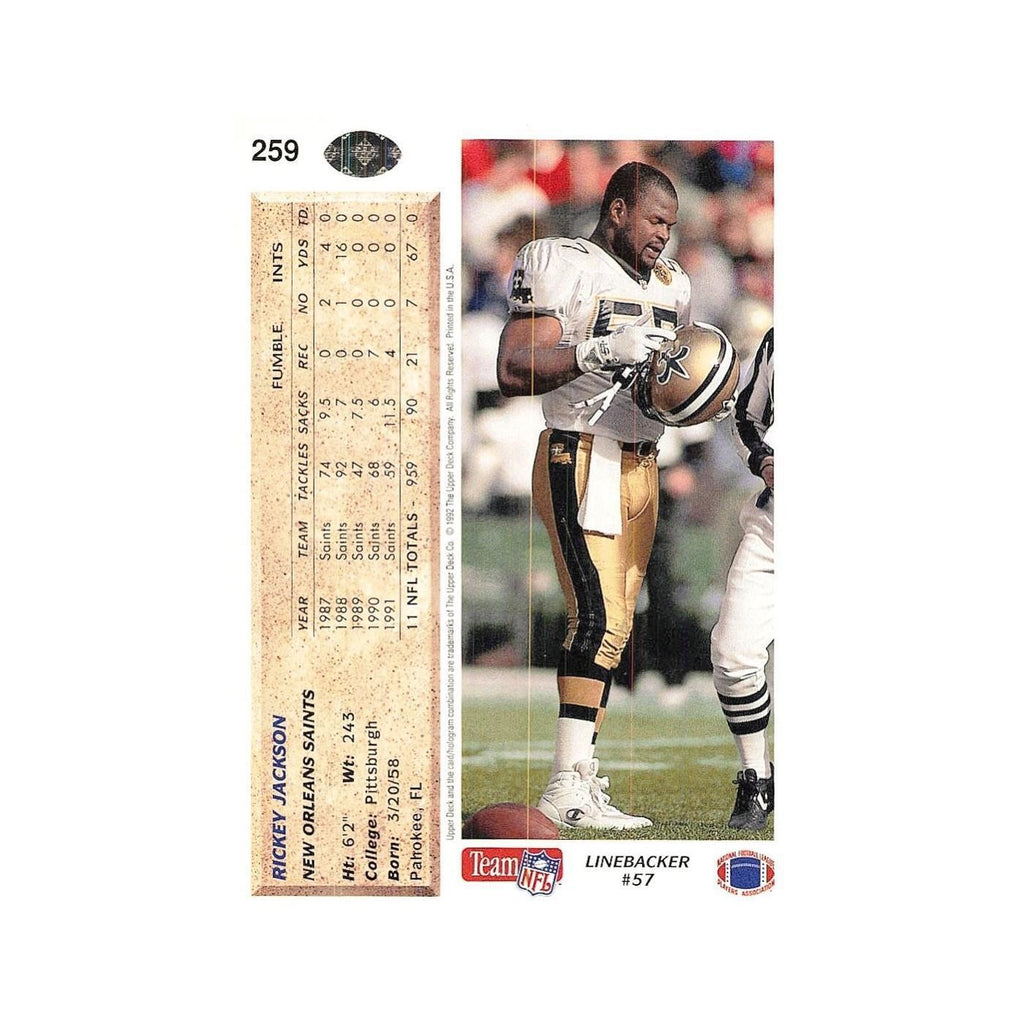 Rickey Jackson 1992 Upper Deck #259 New Orleans Saints Football Card NM
