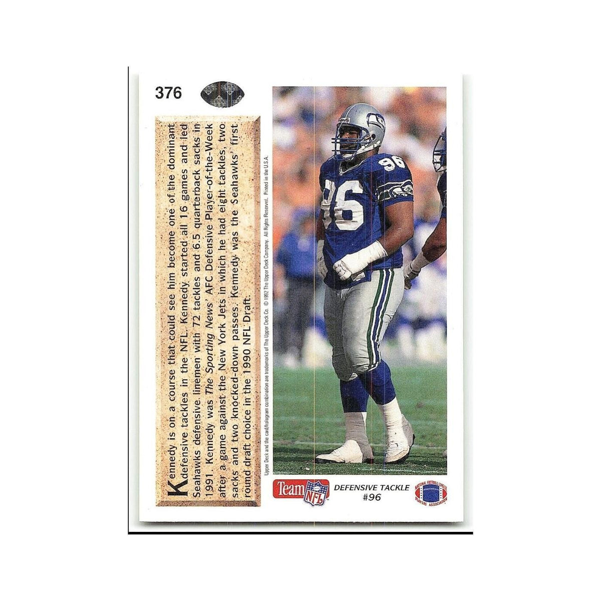 Cortez Kennedy 1992 Upper Deck #376 Seattle Seahawks Football Card NM