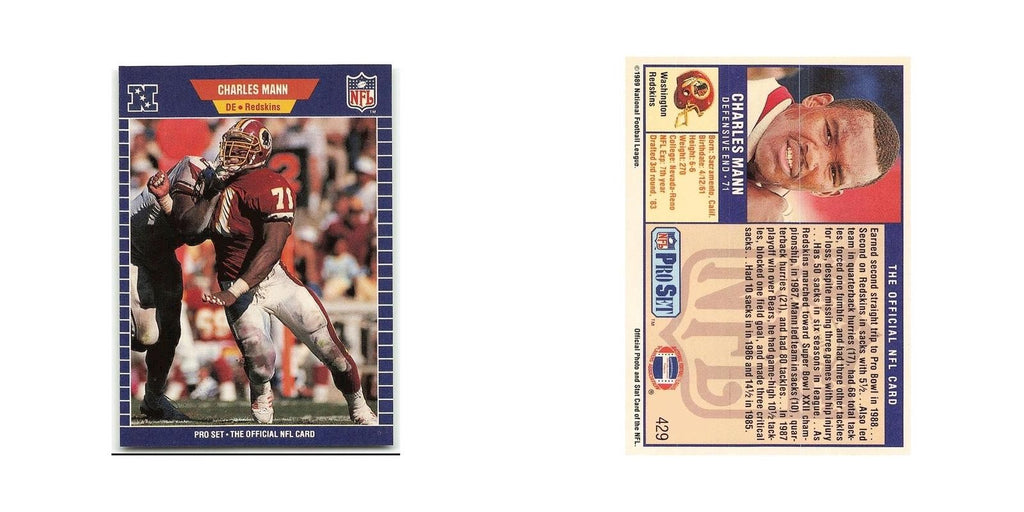 Charles Mann 1989 Pro Set #429 Washington Redskins Football Card NM