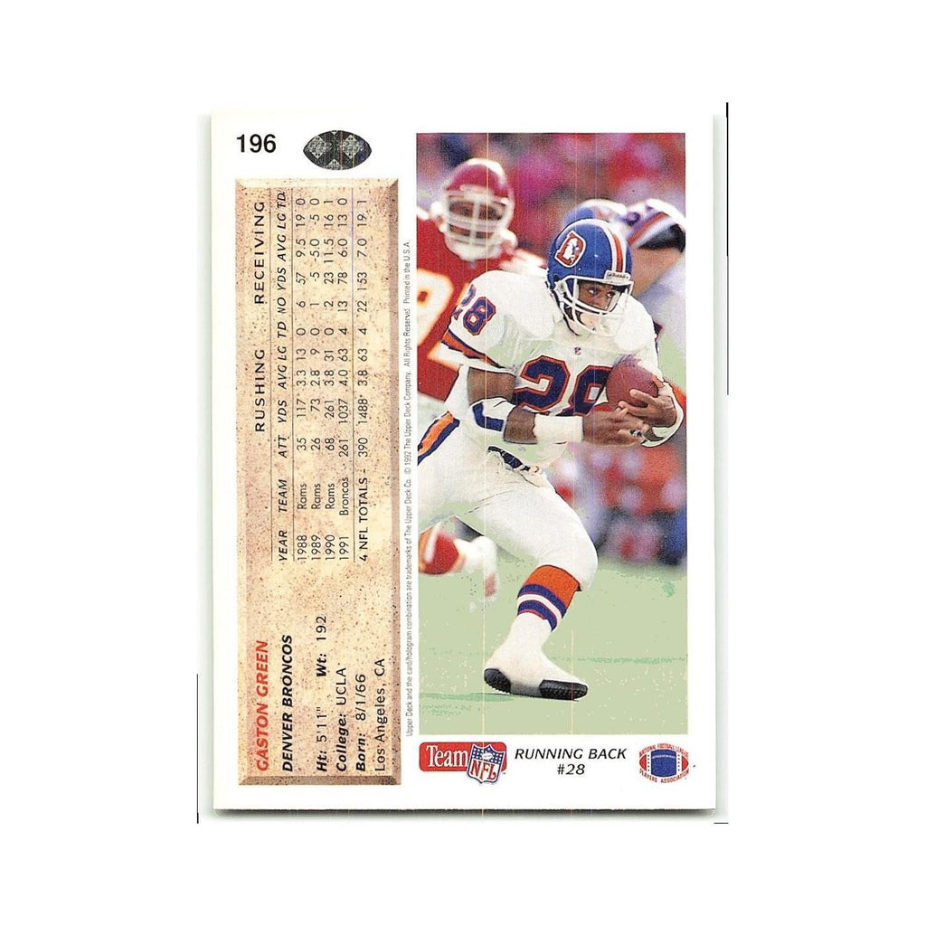 Gaston Green 1992 Upper Deck #196 Denver Broncos Football Card NM