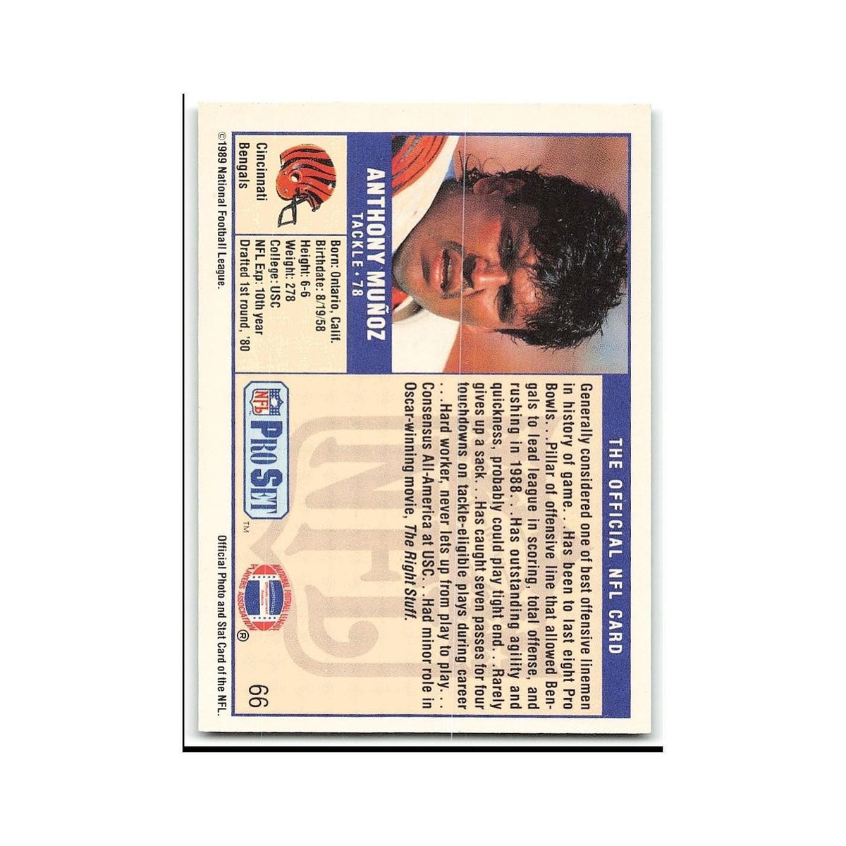 Anthony Munoz 1989 Pro Set #66 Cincinnati Bengals Football Card NM