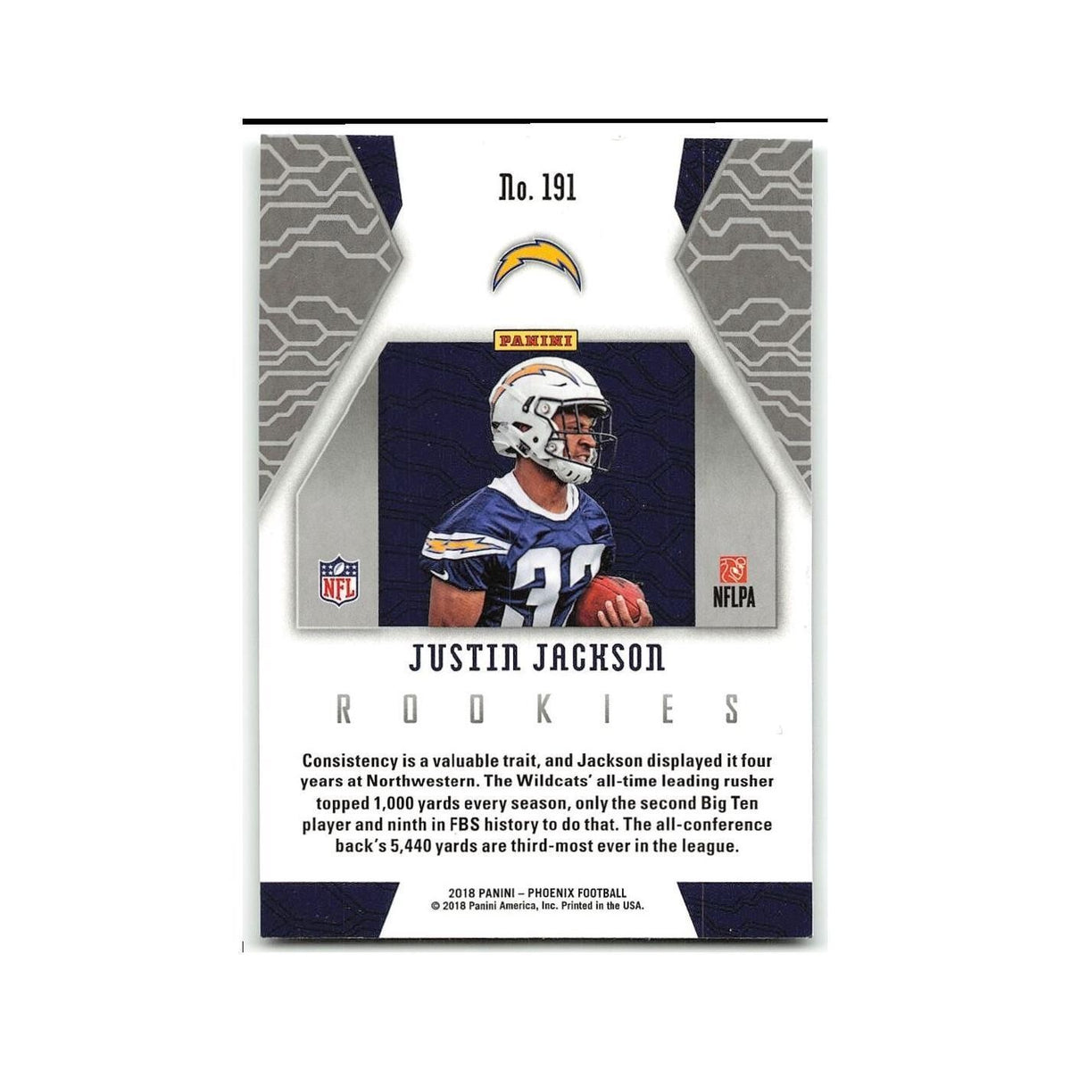 Justin Jackson Rookie 2018 Panini Phoenix #191 Los Angeles Chargers NM