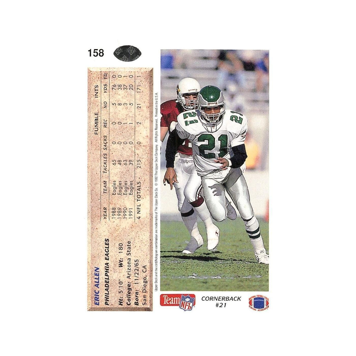 Eric Allen 1992 Upper Deck #158 Philadelphia Eagles Football Card NM