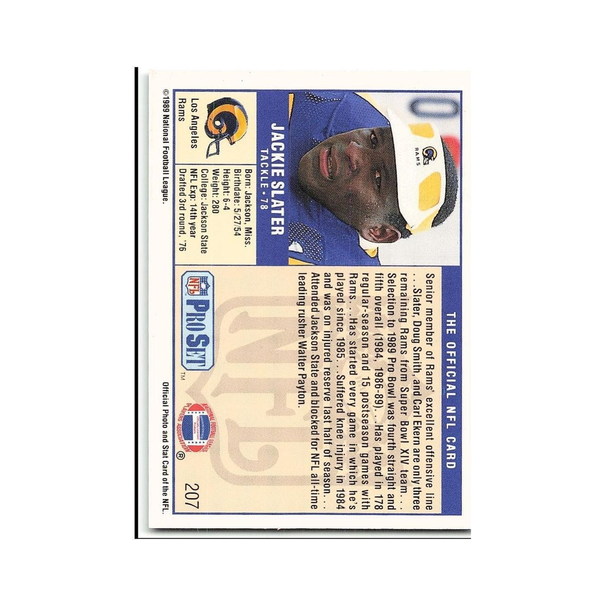 Jackie Slater 1989 Pro Set #207 Los Angeles Rams Football Card NM
