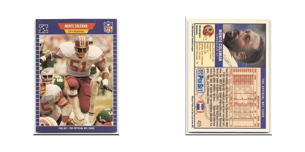 Monte Coleman 1989 Pro Set #425 Washington Redskins Football Card NM