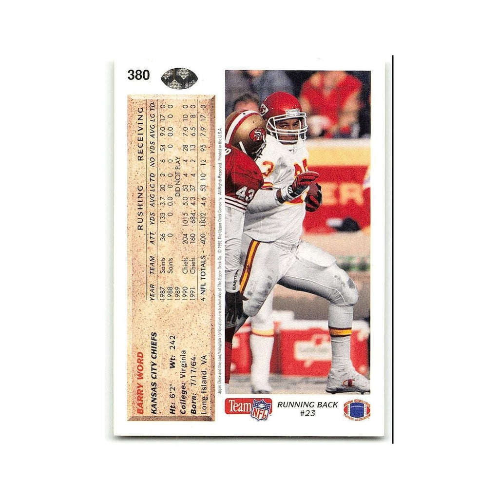 Barry Word 1992 Upper Deck #380 Kansas City Chiefs Football Card NM