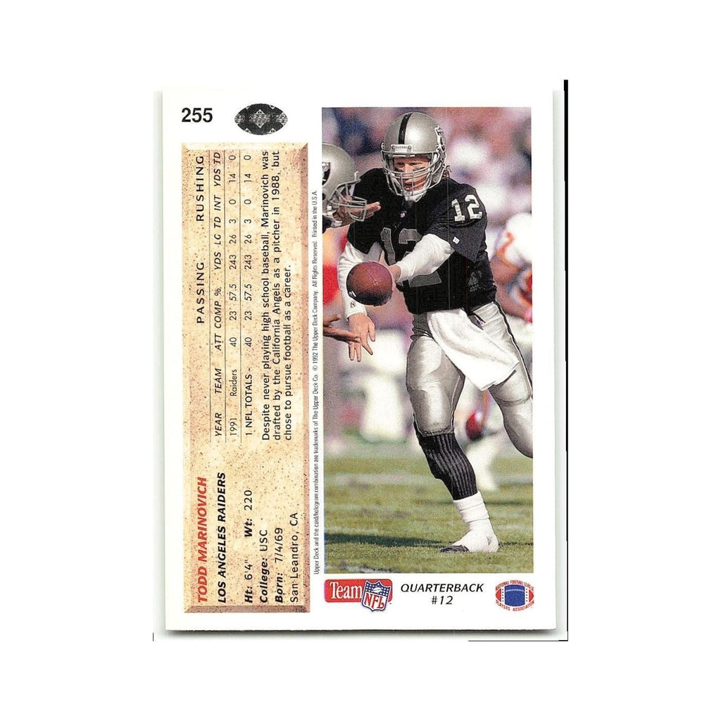 Todd Marinovich 1992 Upper Deck #255 Los Angeles Raiders Football Card NM