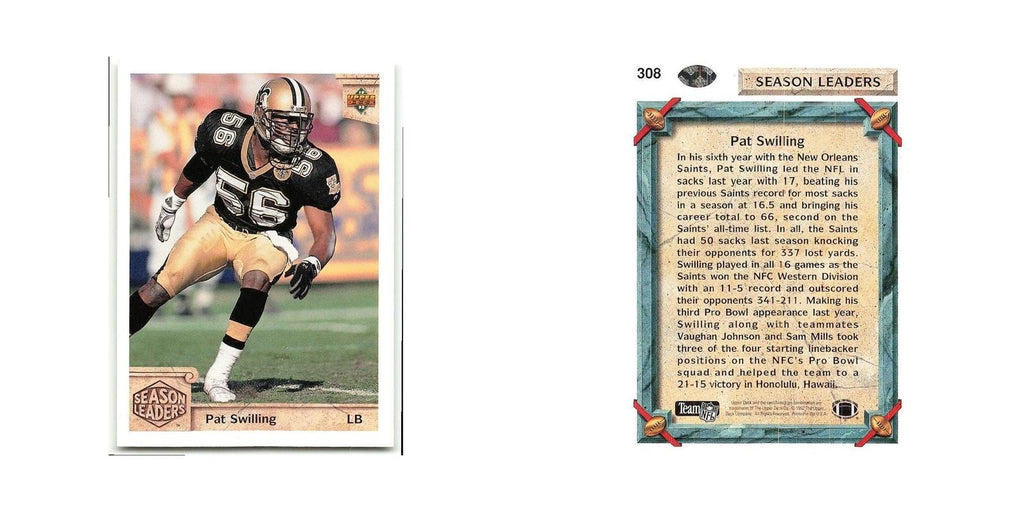 Pat Swilling 1992 Upper Deck #308 New Orleans Saints Football Card NM