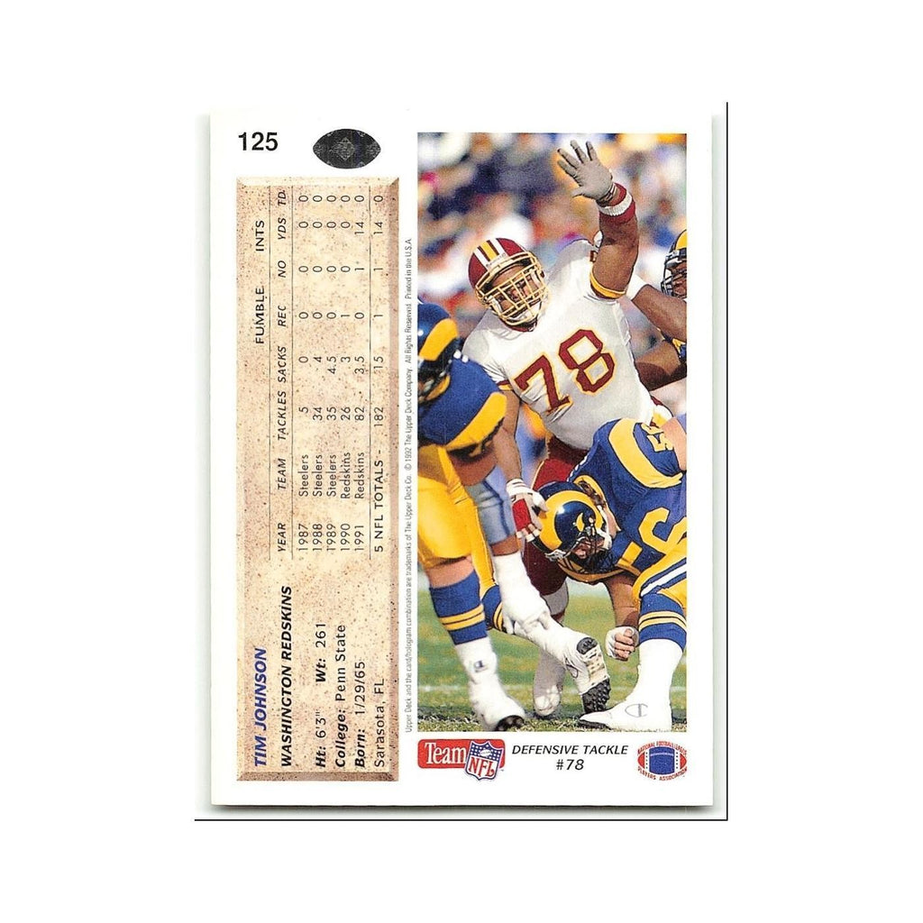 Tim Johnson 1992 Upper Deck #125 Washington Redskins Football Card NM