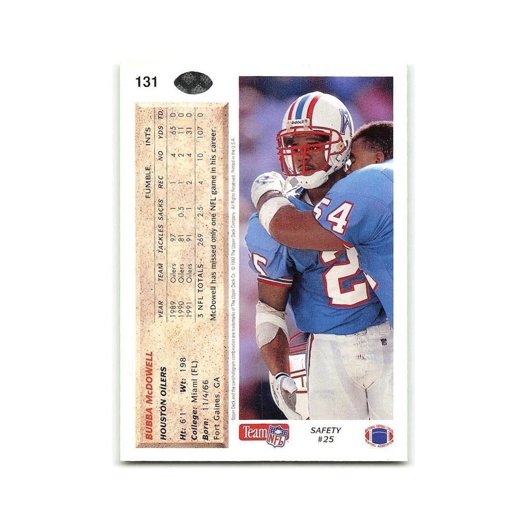 Bubba McDowell 1992 Upper Deck #131 Houston Oilers Football Card NM