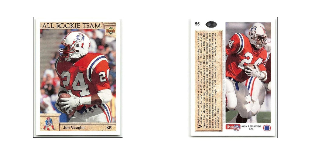 Jon Vaughn 1992 Upper Deck #55 New England Patriots Football Card NM