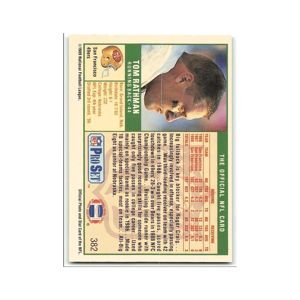 Tom Rathman 1989 Pro Set #382 San Francisco 49ers Football Card NM