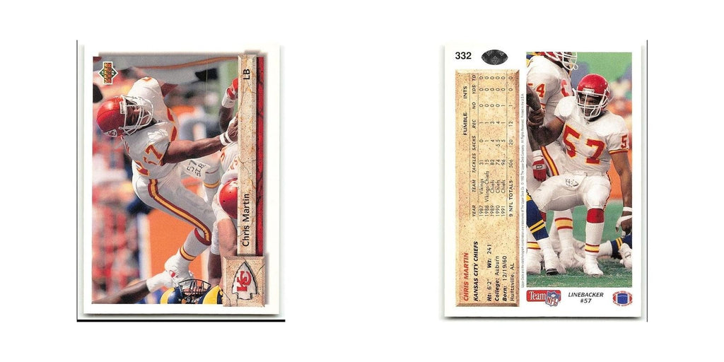 Chris Martin 1992 Upper Deck #332 Kansas City Chiefs Football Card NM