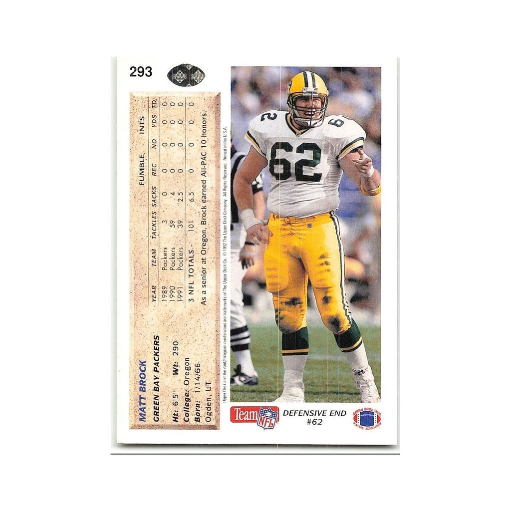Matt Brock 1992 Upper Deck #293 Green Bay Packers Football Card NM