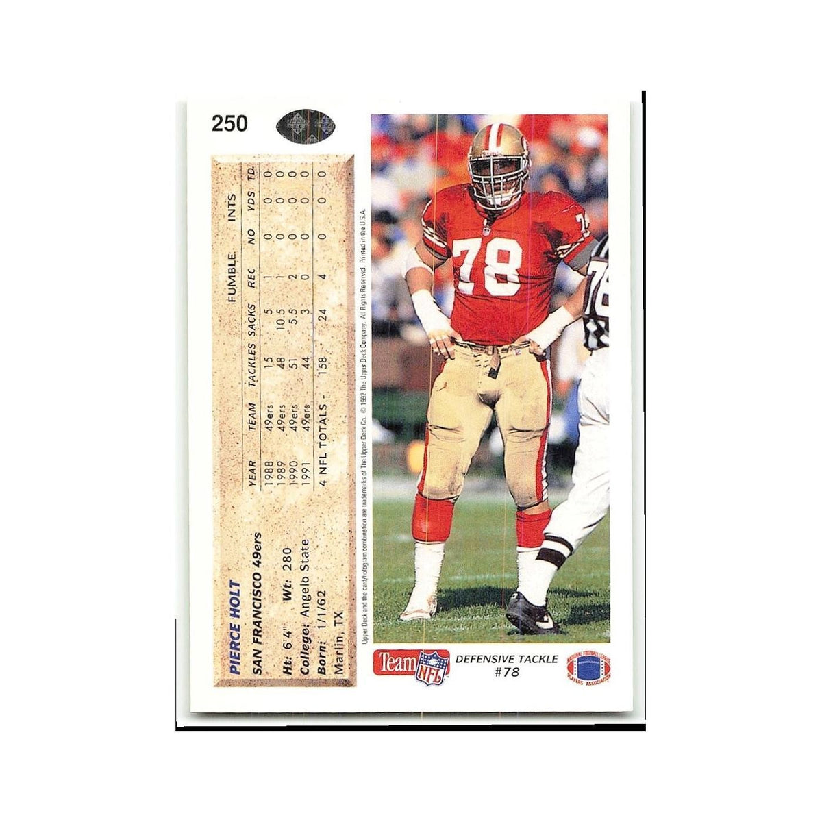 Pierce Holt 1992 Upper Deck #250 San Francisco 49ers Football Card NM