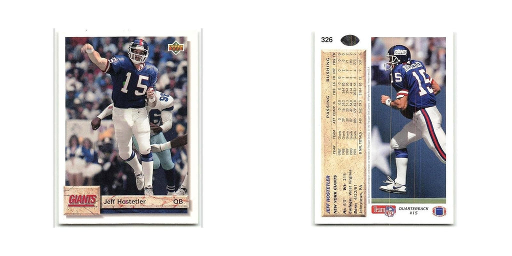 Jeff Hostetler 1992 Upper Deck #326 New York Giants Football Card NM