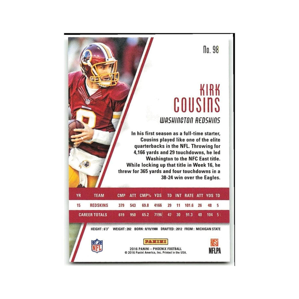 Kirk Cousins 2016 Panini Phoenix #98 Washington Redskins Football Card NM