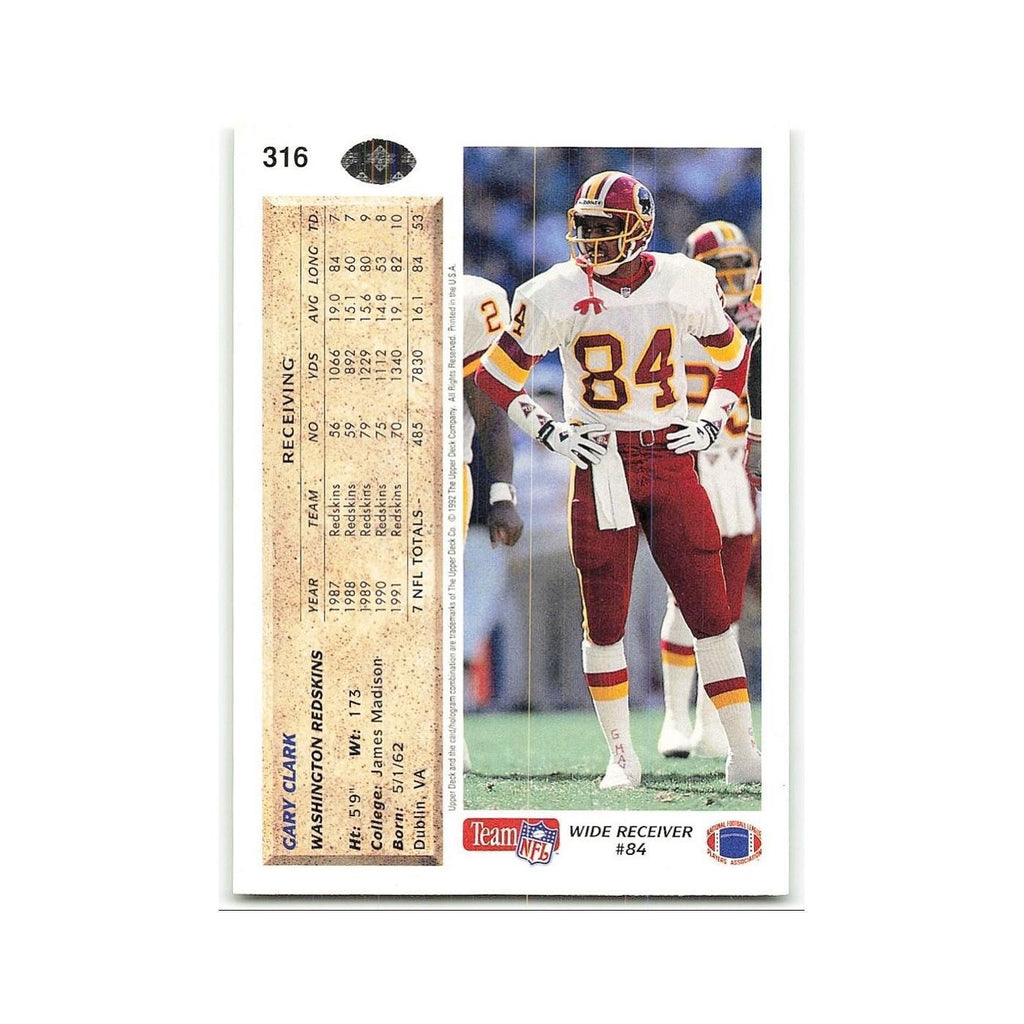 Gary Clark 1992 Upper Deck #316 Washington Redskins Football Card NM