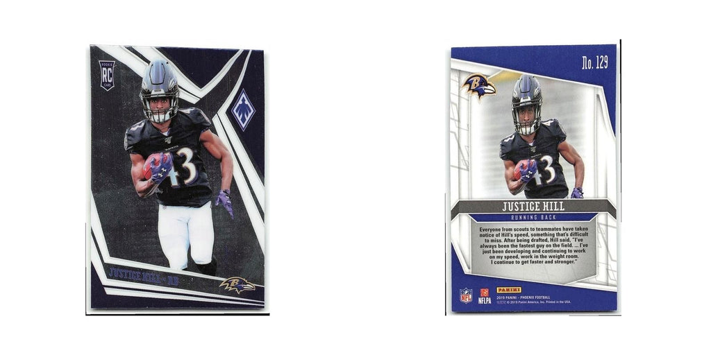 Justice Hill Rookie 2019 Panini Phoenix #129 Baltimore Ravens Football Card NM