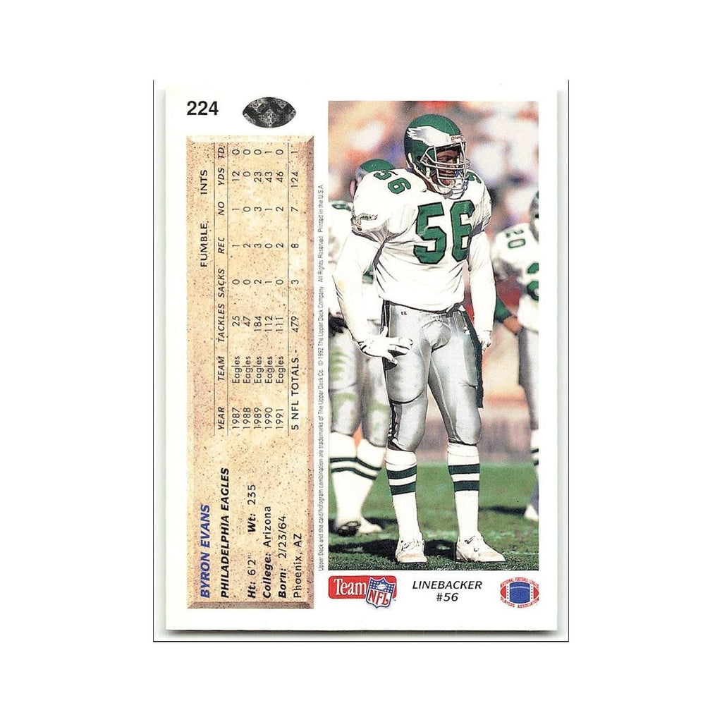 Byron Evans 1992 Upper Deck #224 Philadelphia Eagles Football Card NM