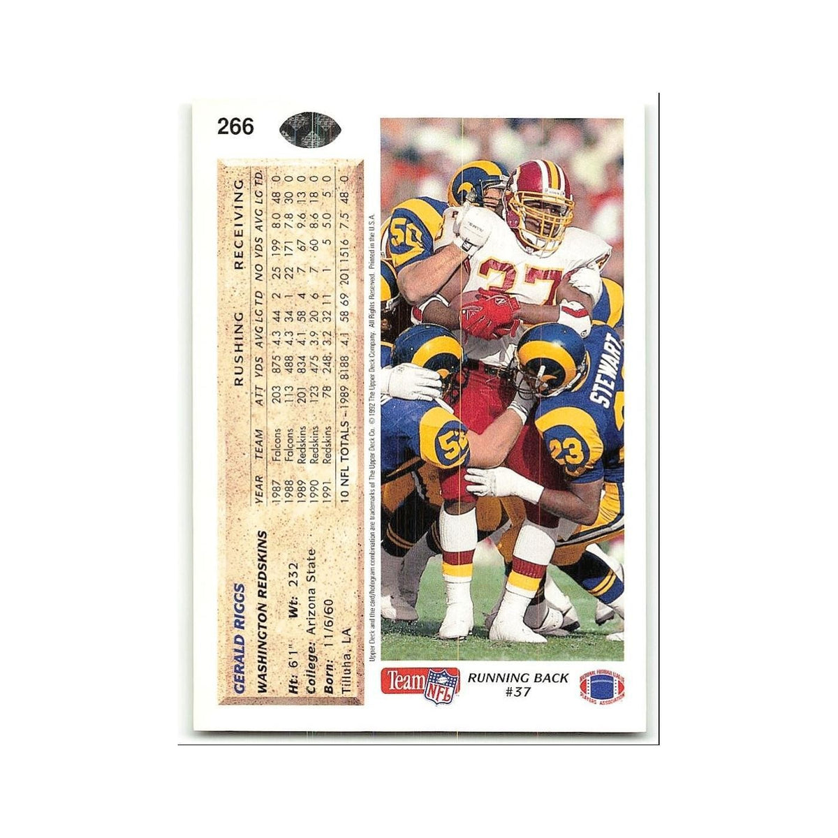 Gerald Riggs 1992 Upper Deck #266 Washington Redskins Football Card NM