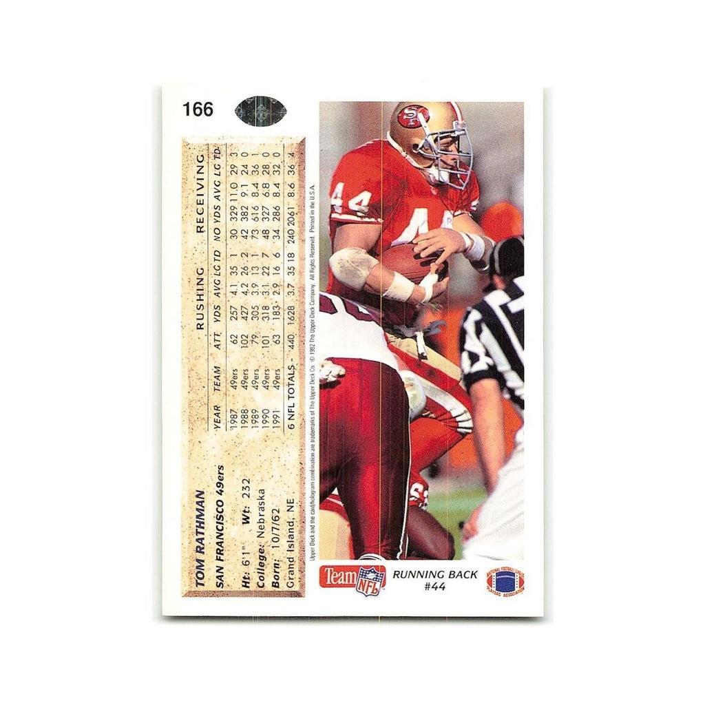 Tom Rathman 1992 Upper Deck #166 San Francisco 49ers Football Card NM
