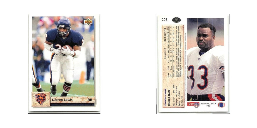 Darren Lewis 1992 Upper Deck #208 Chicago Bears Football Card NM