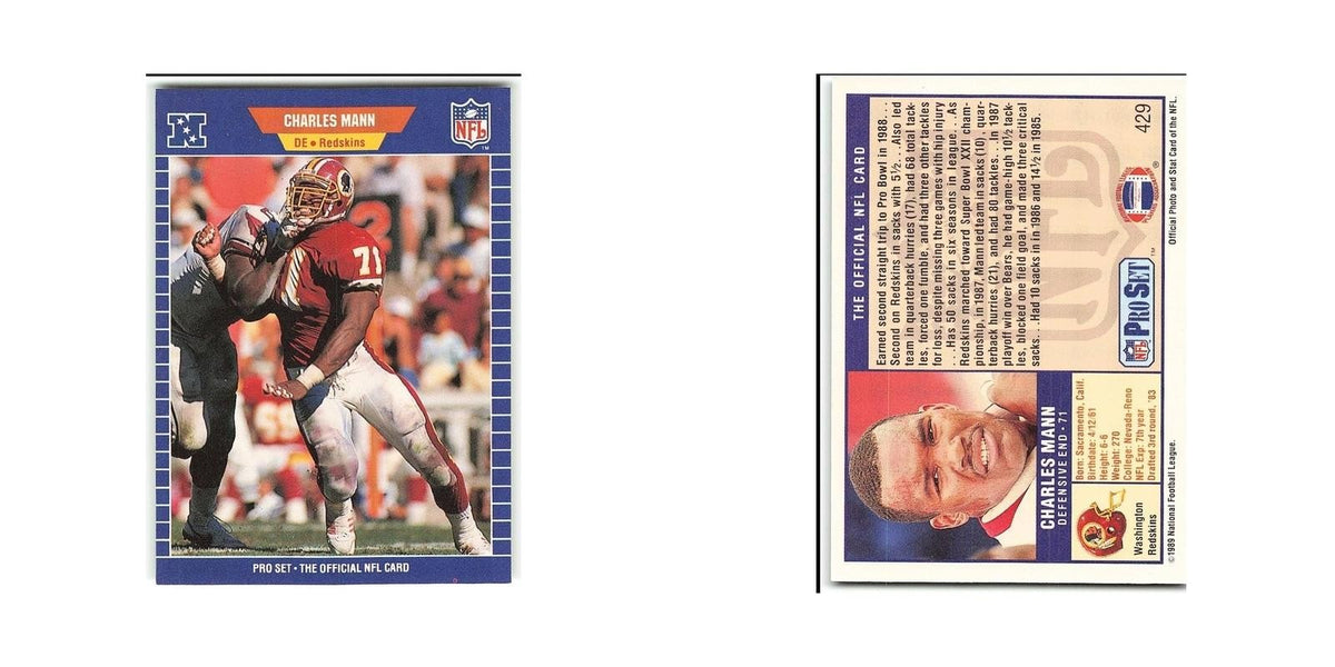Charles Mann 1989 Pro Set #429 Washington Redskins Football Card NM