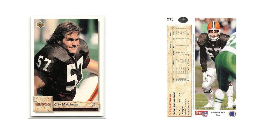 Clay Matthews 1992 Upper Deck #215 Cleveland Browns Football Card NM