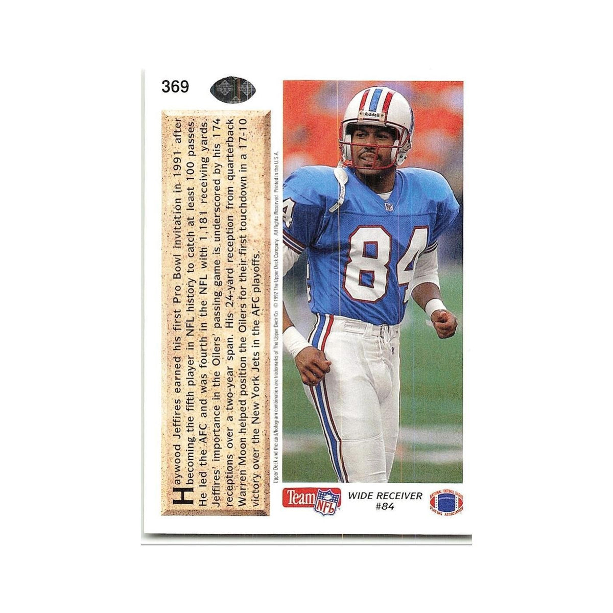Haywood Jeffires 1992 Upper Deck #369 Houston Oilers Football Card NM