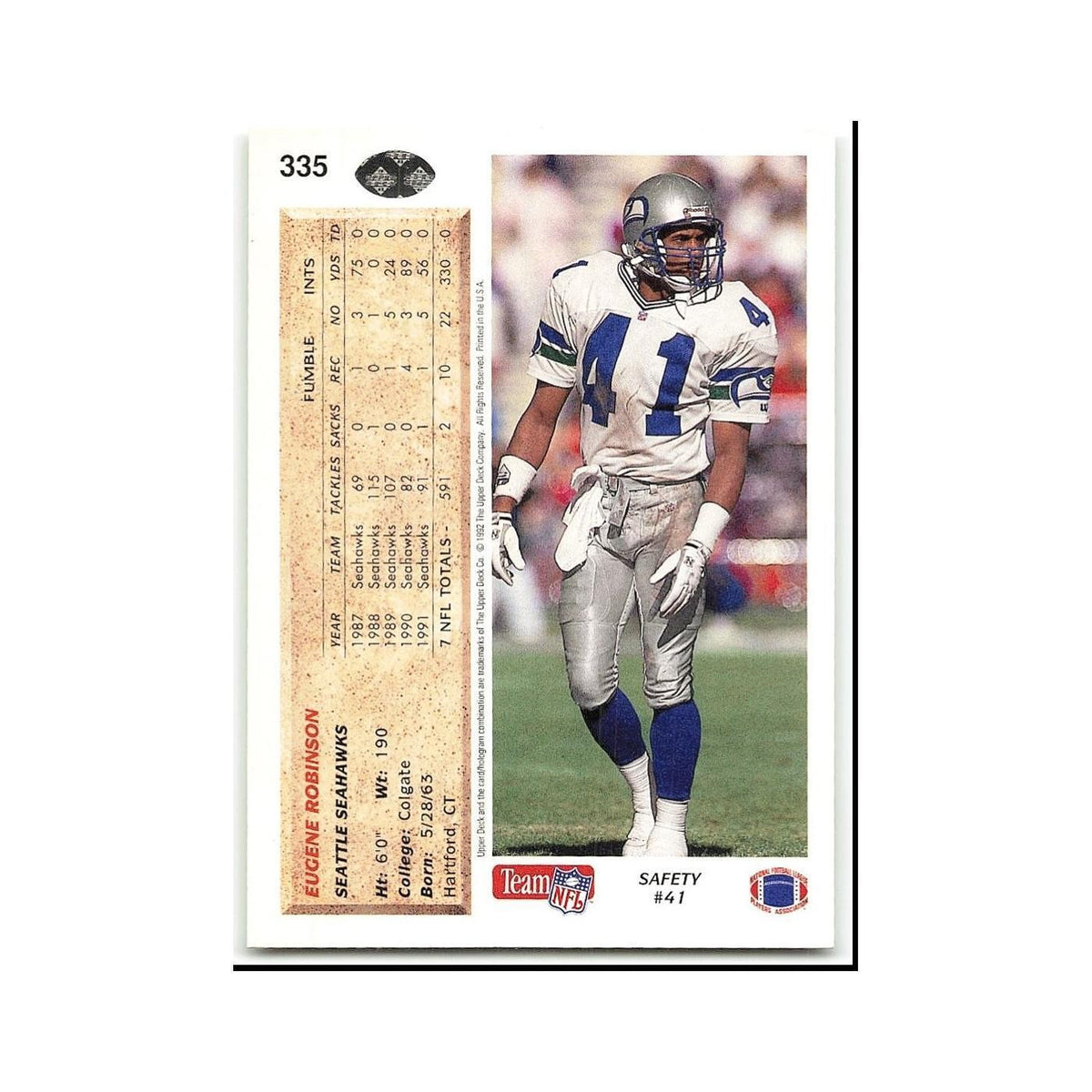 Eugene Robinson 1992 Upper Deck #335 Seattle Seahawks Football Card NM