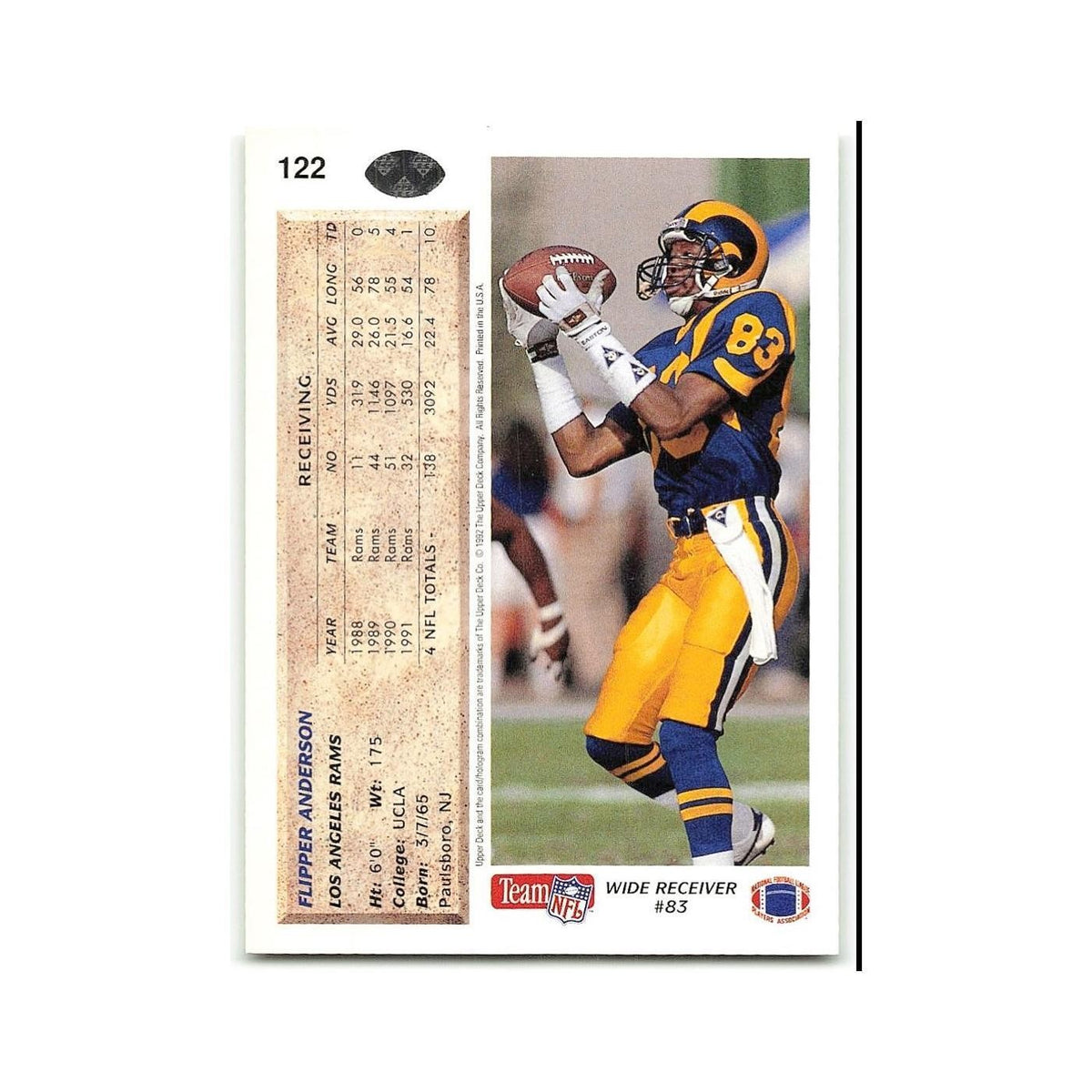 Flipper Anderson 1992 Upper Deck #122 Los Angeles Rams Football Card NM