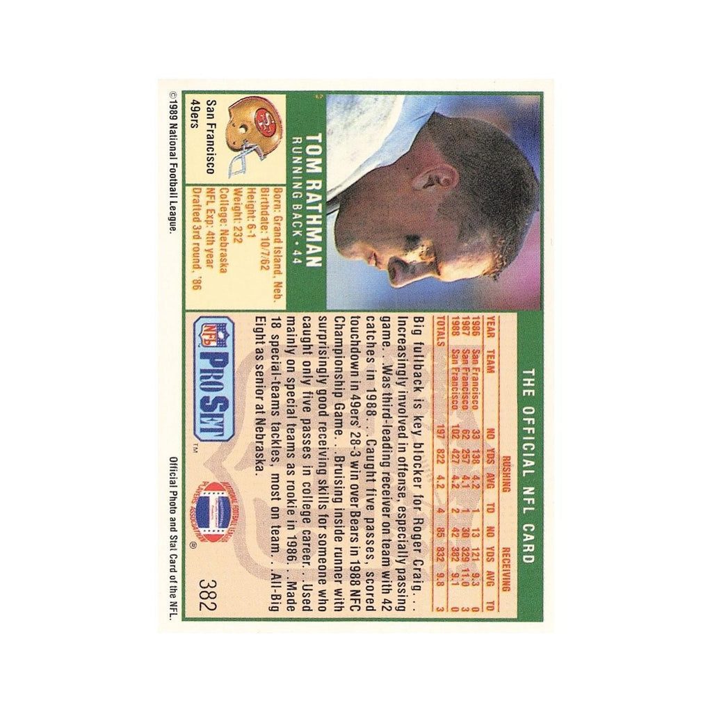 Tom Rathman 1989 Pro Set #382 San Francisco 49ers Football Card NM